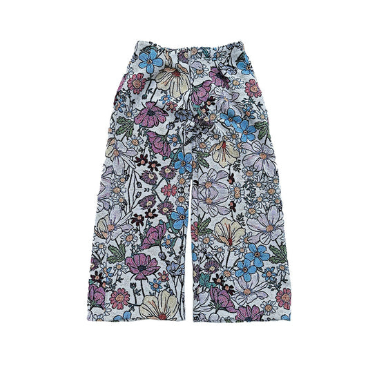 Woven floral tapestry pants