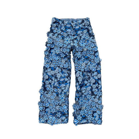 Blue blossom embroidered lace jeans