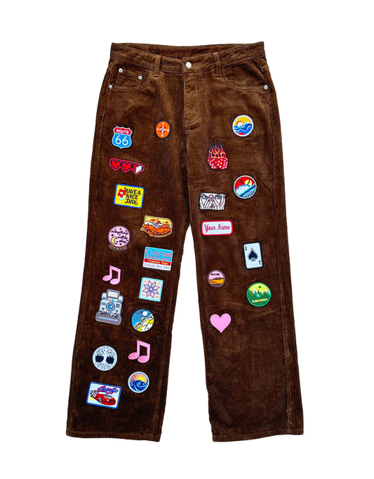 Brown corduroy embroidery pants